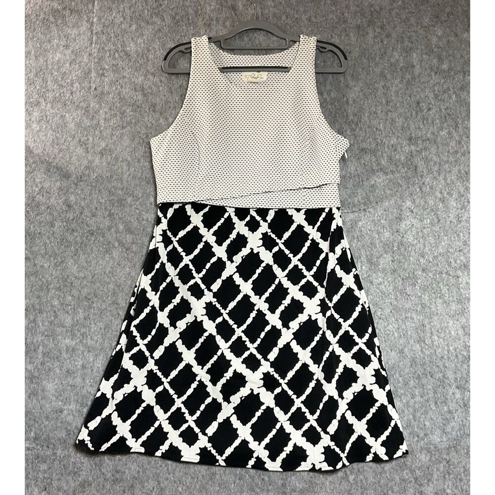Anthropologie Tabitha Dress Womens 10 Black White Geometric Sleeveless Pockets